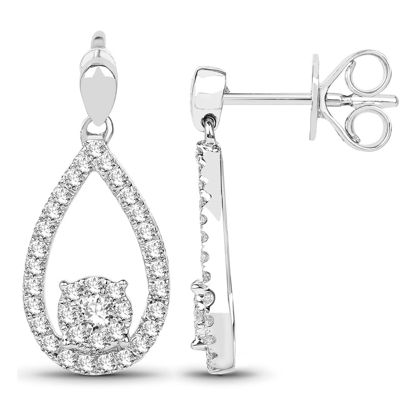 0.54 Carat Genuine White Diamond 14K White Gold Earrings (G-H Color, SI1-SI2 Clarity)