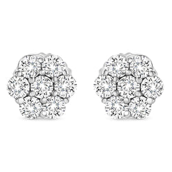 14K White Gold 1/3 Cttw Floral Cluster Diamond Stud Earrings with Screw backs (I-J Color, SI2-I1 Clarity)