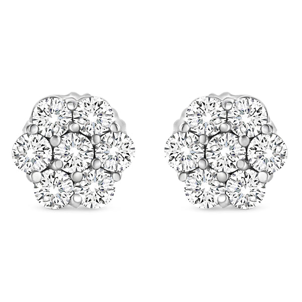 14K White Gold 1/3 Cttw Floral Cluster Diamond Stud Earrings with Screw backs (I-J Color, SI2-I1 Clarity)