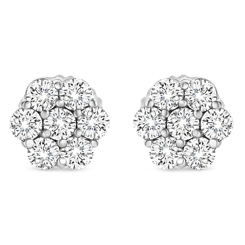 14K White Gold 1/3 Cttw Floral Cluster Diamond Stud Earrings with Screw backs (I-J Color, SI2-I1 Clarity)