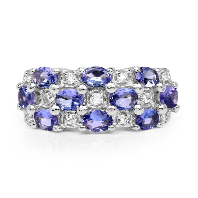 1.94 Carat Genuine Tanzanite & White Topaz .925 Sterling Silver Ring