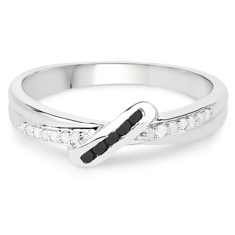 0.15 Carat Genuine White Diamond and Black Diamond .925 Sterling Silver Ring