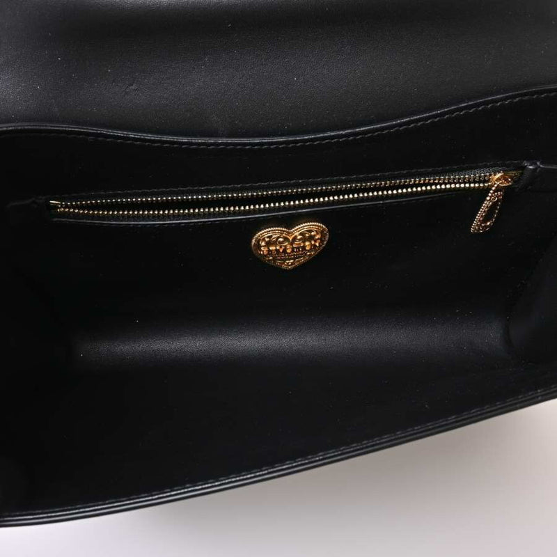 DOLCE & GABBANA Leather Depotion Chain Shoulder Bag Black