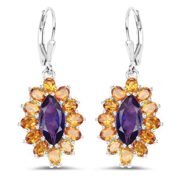 6.54 Carat Genuine Amethyst & Madeira Citrine .925 Sterling Silver Earrings