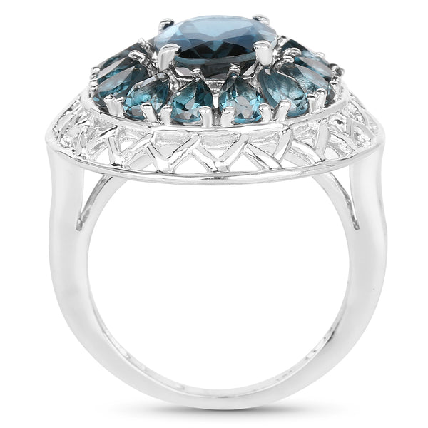 5.98 Carat Genuine London Blue Topaz .925 Sterling Silver Ring