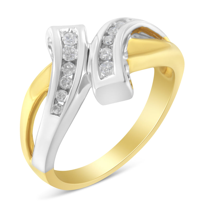 10K Two Toned Channel-Set Diamond Bypass Ring (1/4 cttw, I-J Color, I2 Clarity)