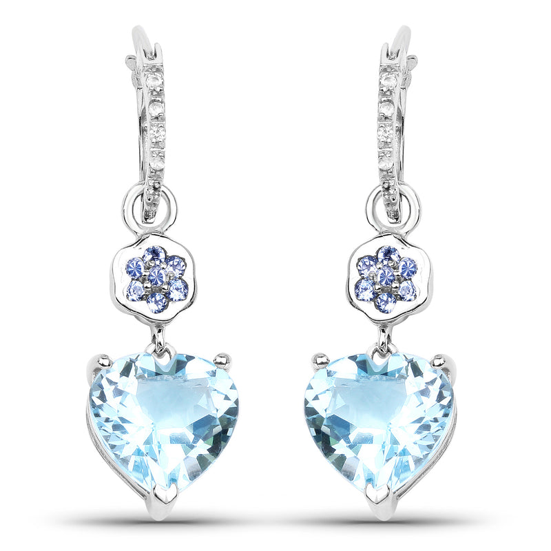 7.33 Carat Genuine Blue Topaz, Tanzanite & White Topaz .925 Sterling Silver Earrings