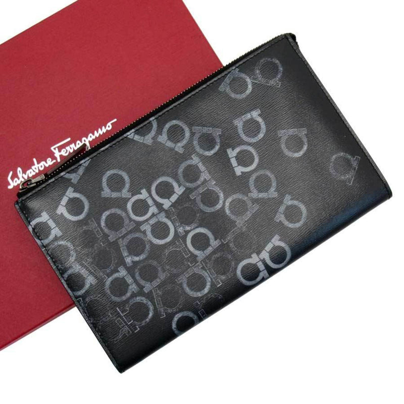 Salvatore Ferragamo Clutch Bag Gancini Black Red Leather