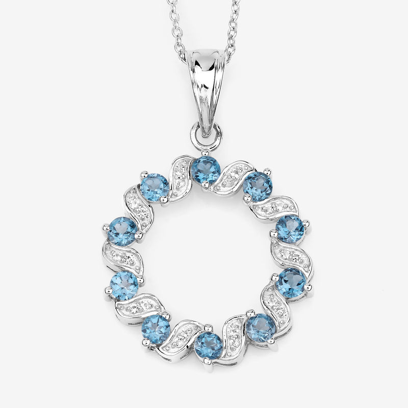 1.50 Carat Genuine London Blue Topaz and White Topaz .925 Sterling Silver Pendant