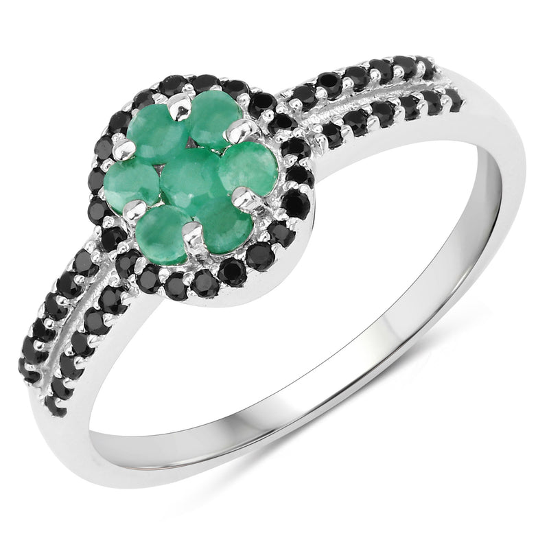 0.55 Carat Genuine Emerald and Black Spinel .925 Sterling Silver Ring