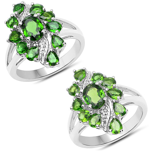 2.40 Carat Genuine Chrome Diopside .925 Sterling Silver Ring