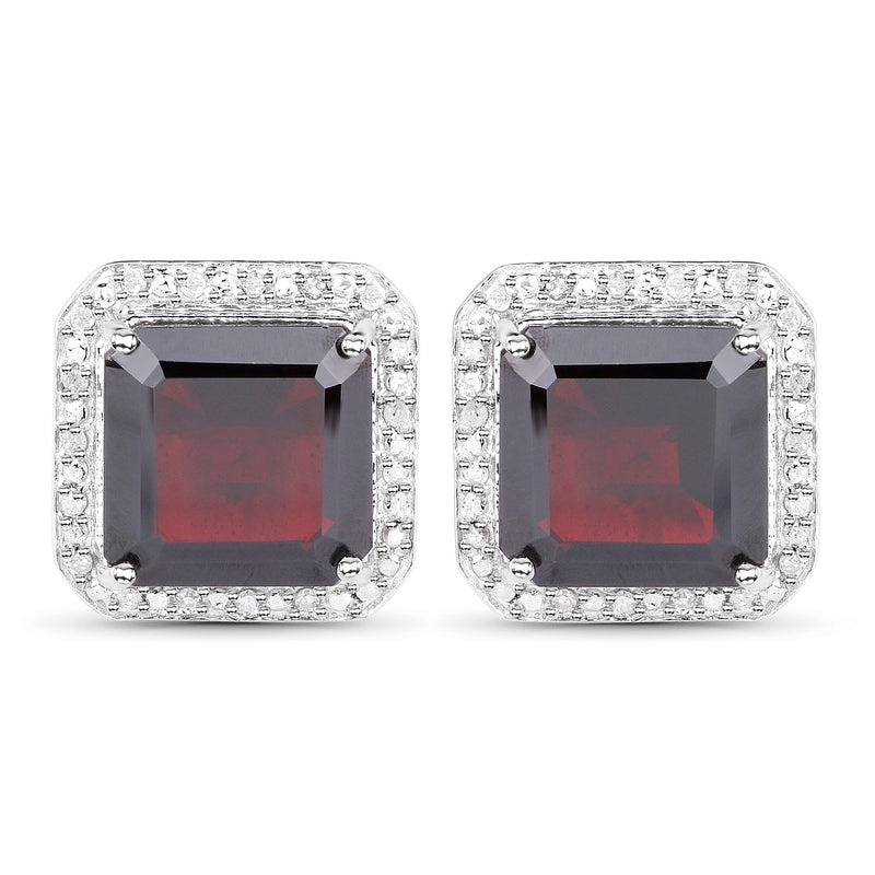 10.66 Carat Genuine Garnet and White Diamond .925 Sterling Silver Earrings