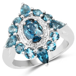 2.99 Carat Genuine London Blue Topaz .925 Sterling Silver Ring