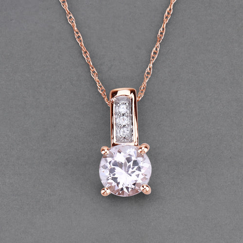 1.08 Carat Genuine Kunzite and White Zircon 10K Rose Gold Pendant