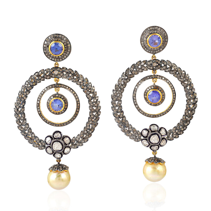 Pave Diamond Dangle Earrings 18k Gold 925 Silver Handmade Jewelry Gift