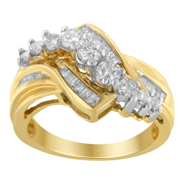 10K Two-Toned Diamond Bypass Ring (1 Cttw, H-I Color, SI2-I1 Clarity) - Size 6-1/2