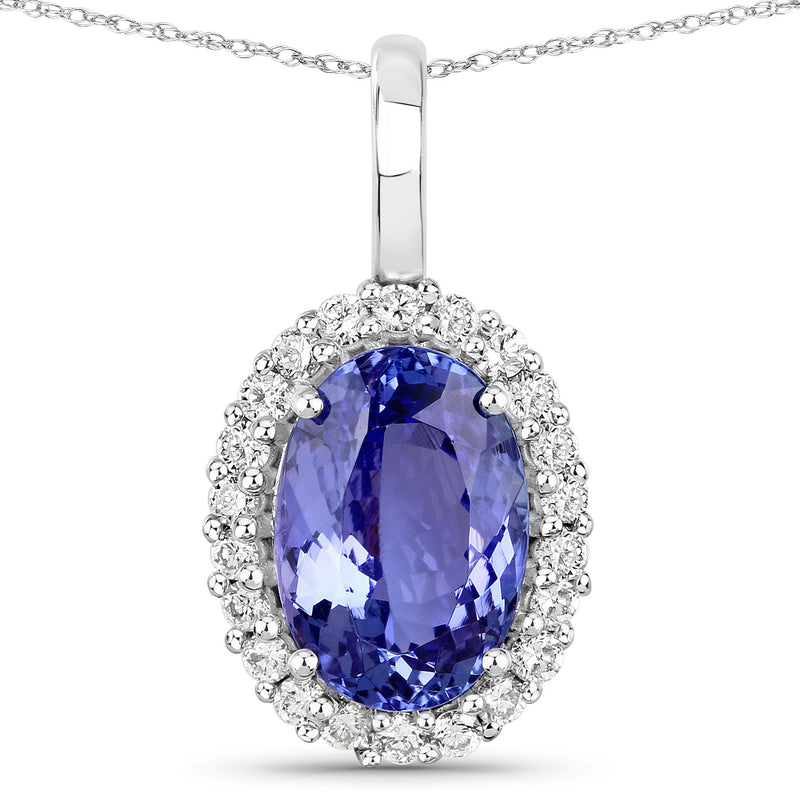 3.06 Carat Genuine Tanzanite and White Diamond 14K White Gold Pendant