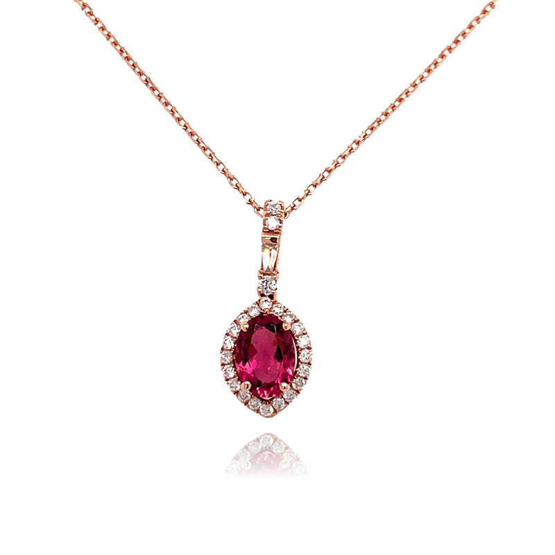14KR PINK TOURMALINE AND DIAMOND PENDANT