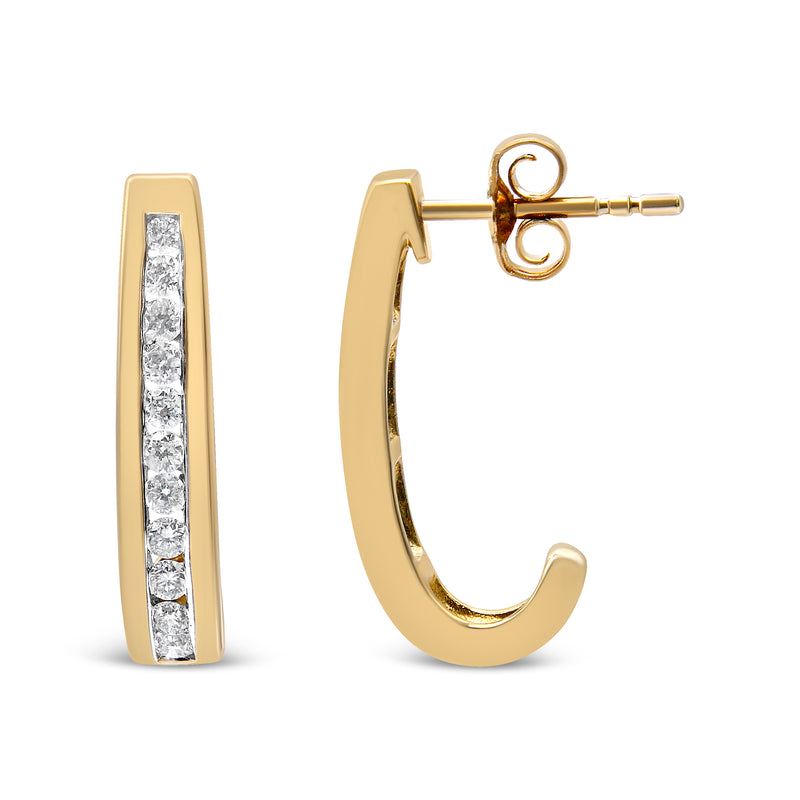 10K Yellow Gold 1/2 Cttw Channel Set Lab Grown Round Diamond J-Hoop Earrings (G-H Color, I1-I2 Clarity)