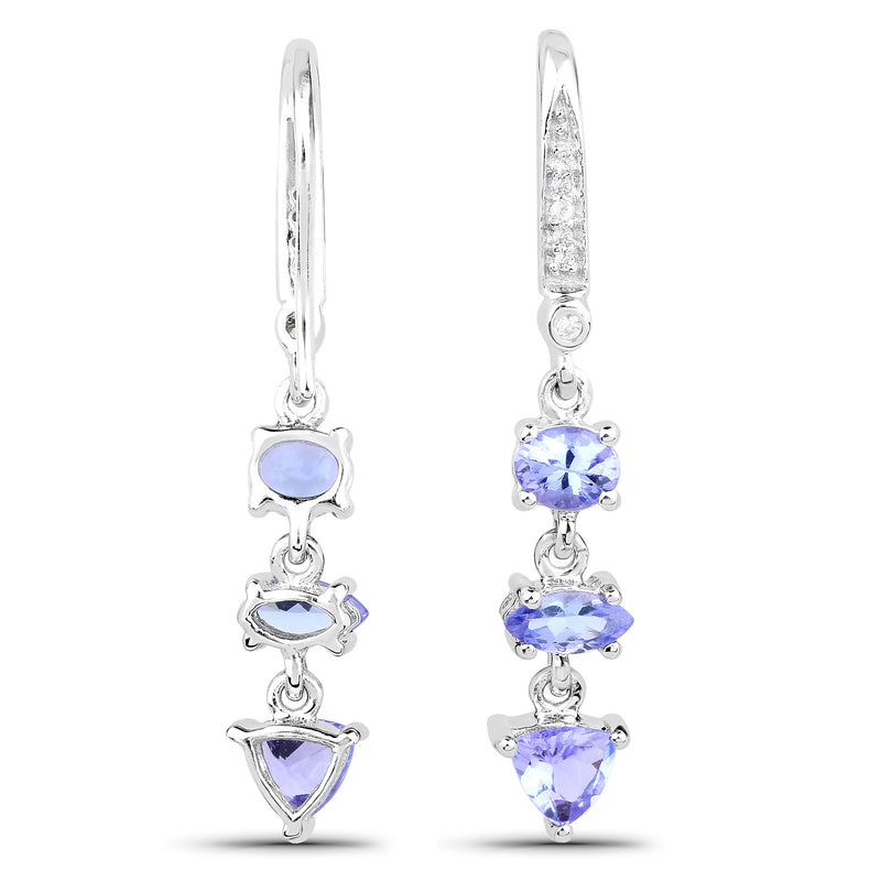 2.07 Carat Genuine Tanzanite and White Topaz .925 Sterling Silver Earrings