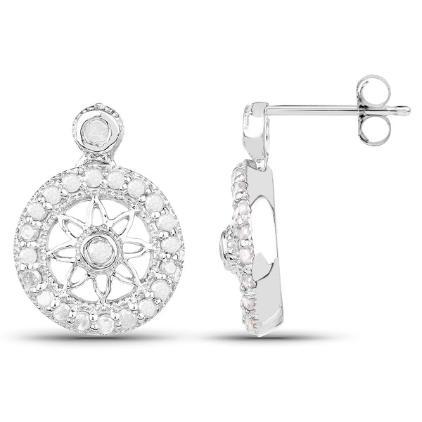 0.71 Carat Genuine White Diamond .925 Sterling Silver Earrings