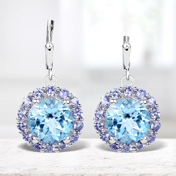 9.96 Carat Genuine Blue Topaz and Tanzanite .925 Sterling Silver Earrings