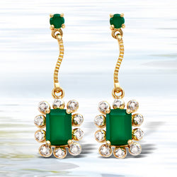 1.95 TW CTS GREEN AGATE & DIAMONDS 18K GOLD PLATED DESIGNER EAR-RINGS