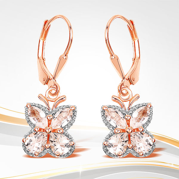 18K Rose Gold Plated 1.88 Carat Genuine Morganite .925 Sterling Silver Earrings