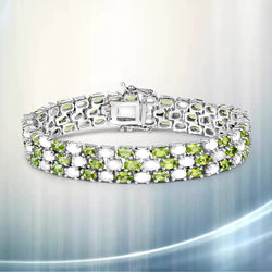 19.73 Carat Genuine Opal and Peridot .925 Sterling Silver Bracelet