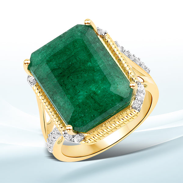 9.96 Carat Dyed Emerald and White Topaz .925 Sterling Silver Ring