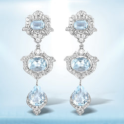 9.07 Carat Genuine Blue Topaz and White Topaz .925 Sterling Silver Earrings