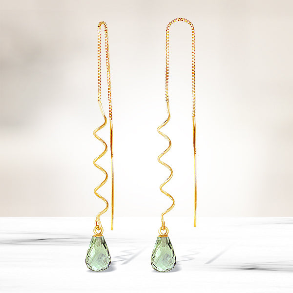 4.5 Carat 14K Solid Yellow Gold Threaded Dangle Earrings Green Amethyst