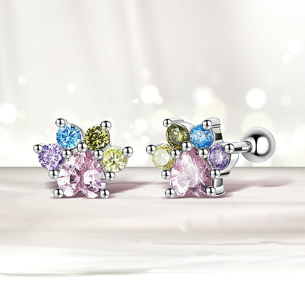 925 Sterling Silver Colorful Zirconium Paw Studs for Women