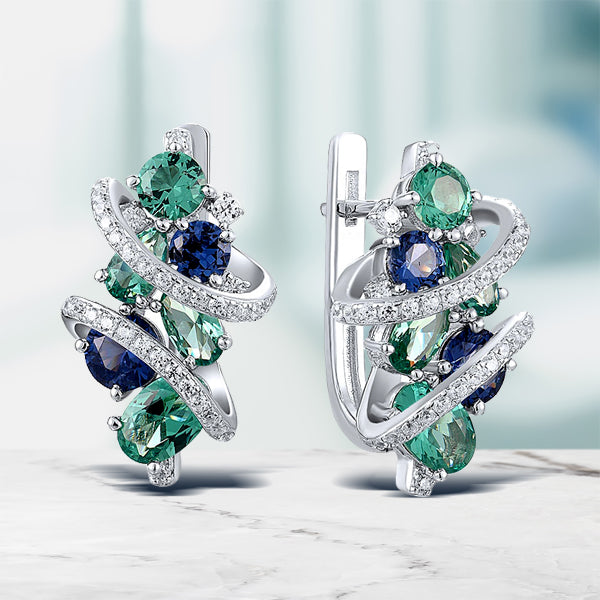 925 Sterling Silver Blue Green Spinel White CZ Earrings for Women