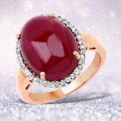 14K Rose Gold Plated 16.69 Carat Genuine Glass Filled Ruby and White Topaz .925 Sterling Silver Ring