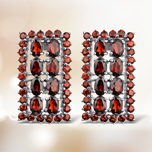 Hutang 925 Sterling Silver 14.52ct Natural Red Garnet Clip Earrings