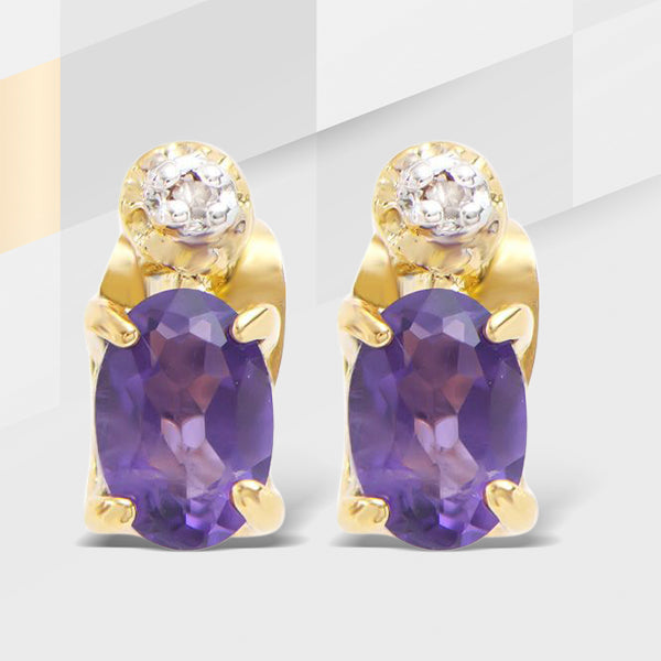 .77 TW CTS AMETHYST & DIAMONDS 18K GOLD PLATED DESIGNER EAR-RINGS