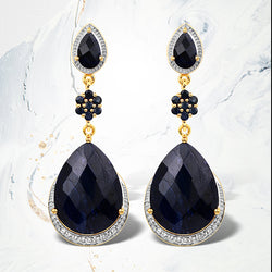 30.04 Carat Dyed Sapphire, Blue Sapphire and White Topaz .925 Sterling Silver Earrings