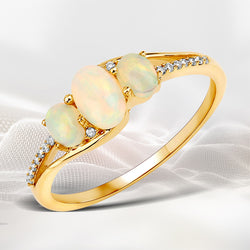 0.56 Carat Genuine Ethiopian Opal and White Diamond 14K Yellow Gold Ring