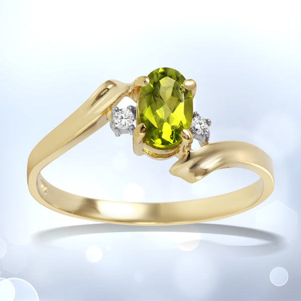 0.46 Carat 14K Solid Yellow Gold Rings Natural Diamond Peridot