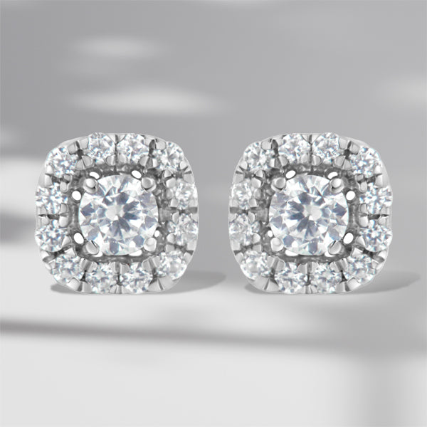 .925 Sterling Silver 1/2 cttw Brilliant Round-Cut Diamond Solitaire with Halo Stud Earring (I-J, I2-I3)