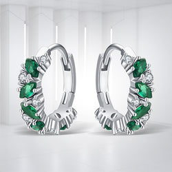 Sterling Silver Green and Clear Rhombus Zirconia Hoop Earrings for Women