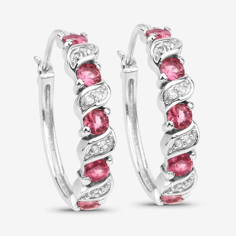 1.28 Carat Genuine Pink Tourmaline and White Topaz .925 Sterling Silver Earrings