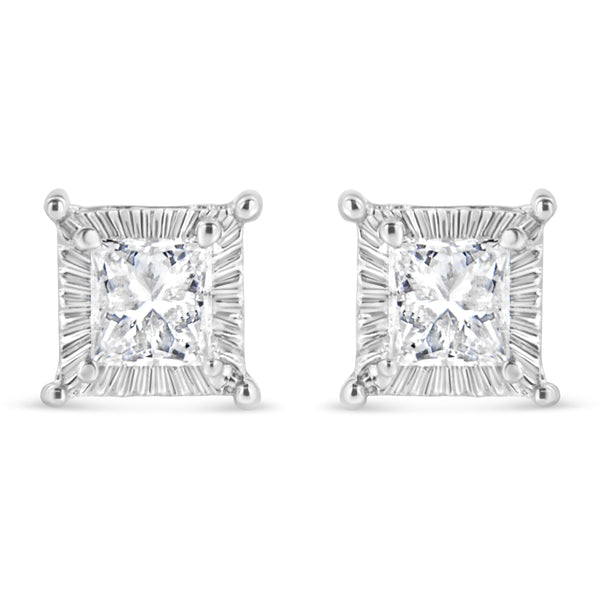 .925 Sterling Silver 1/2 Cttw Princess-cut Diamond Stud Earring (I-J Color, I2-I3 Clarity)