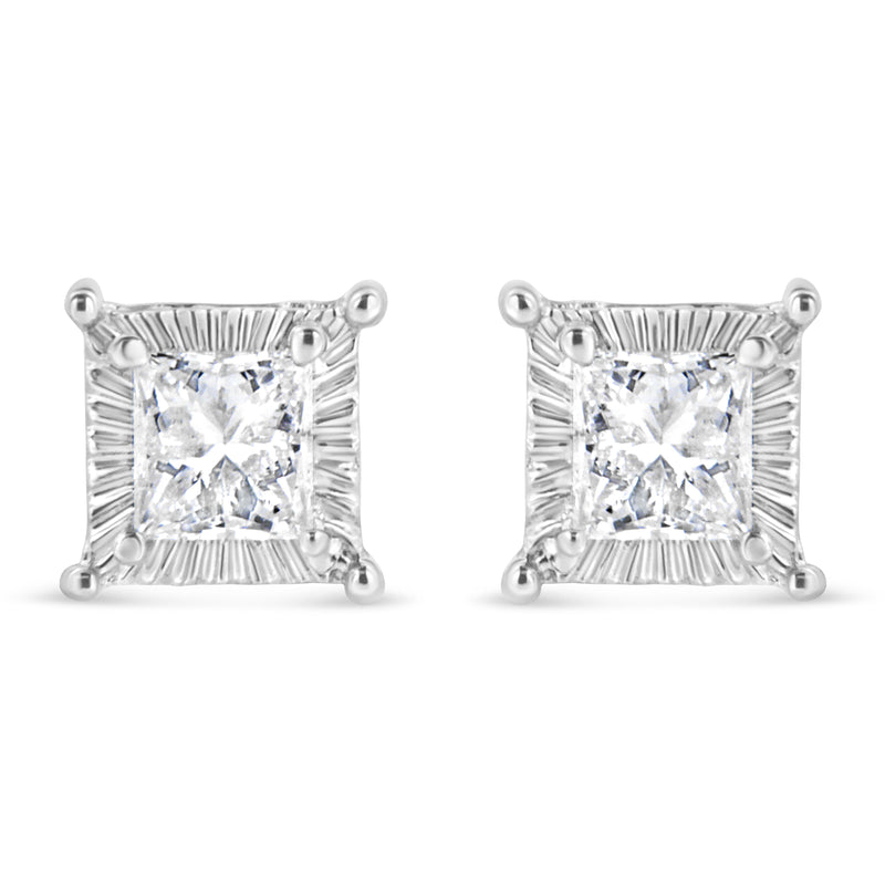 .925 Sterling Silver 1/2 Cttw Princess-cut Diamond Stud Earring (I-J Color, I2-I3 Clarity)