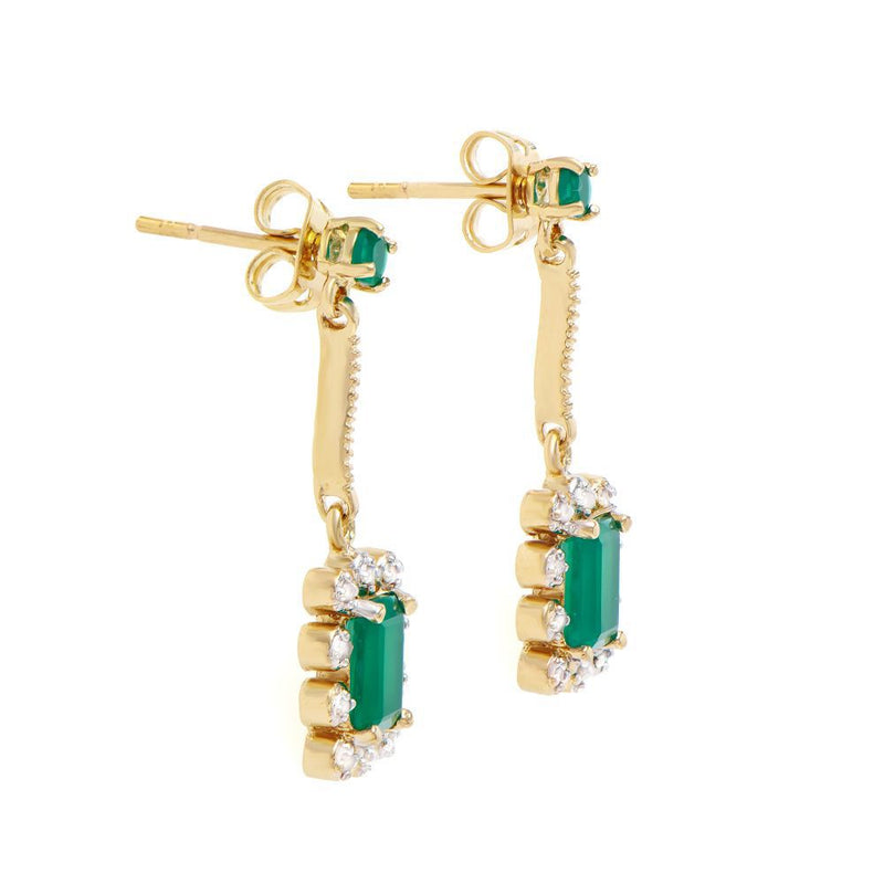 1.95 TW CTS GREEN AGATE & DIAMONDS 18K GOLD PLATED DESIGNER EAR-RINGS