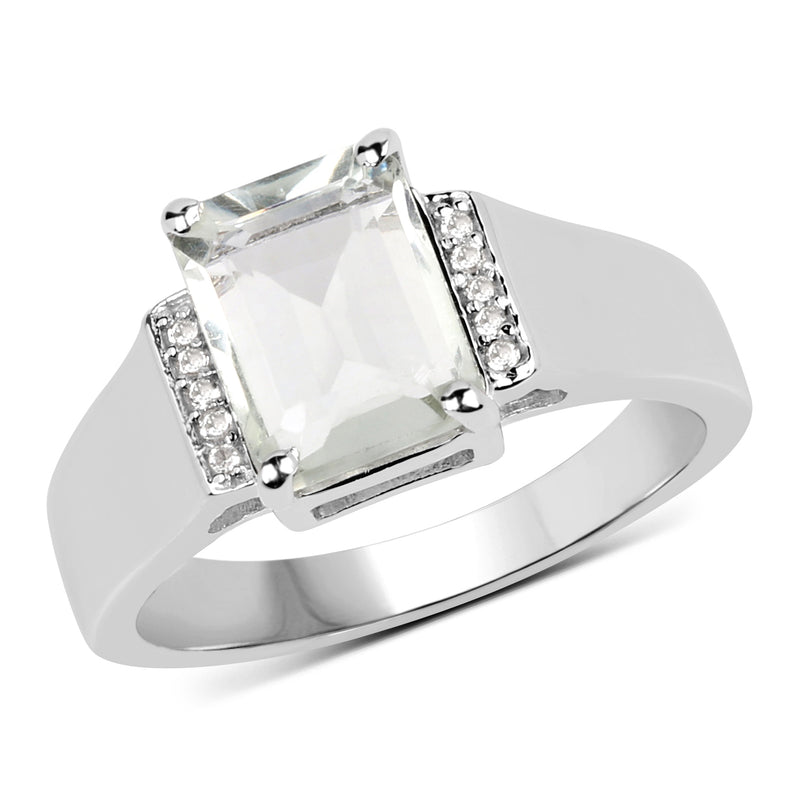 2.25 Carat Genuine Green Amethyst and White Topaz .925 Sterling Silver Ring