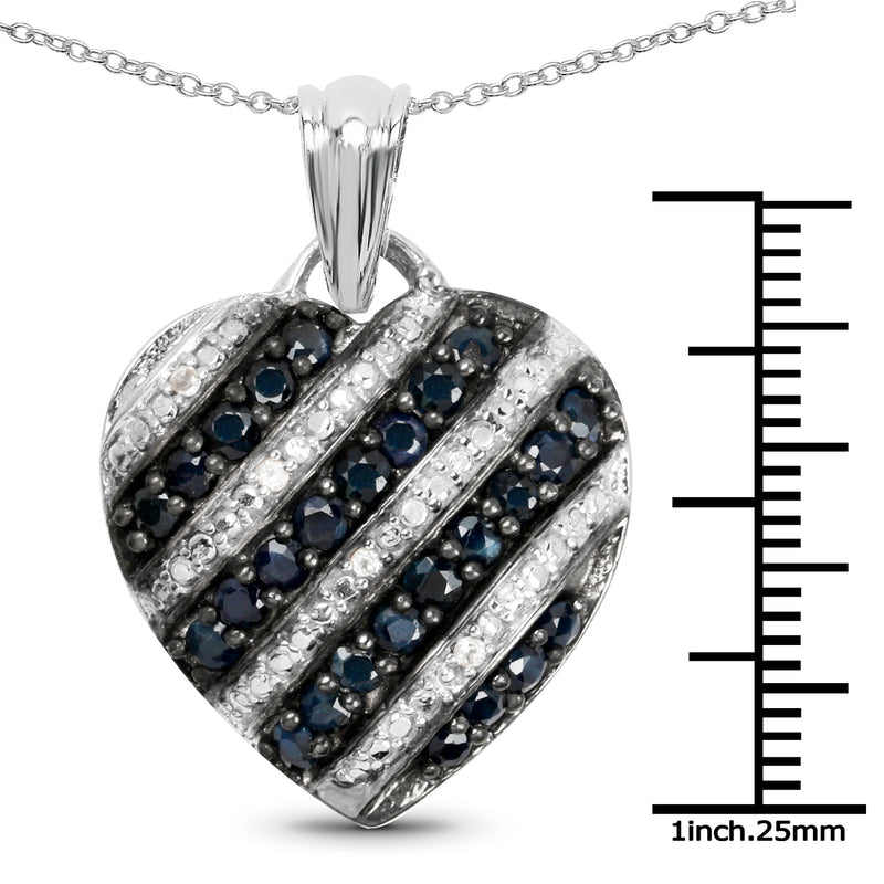 1.55 Carat Genuine Blue Sapphire and White Topaz .925 Sterling Silver Pendant