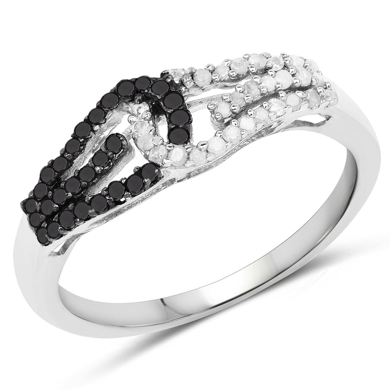 0.33 Carat Genuine White Diamond and Black Diamond .925 Sterling Silver Ring