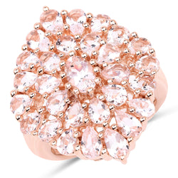 18K Rose Gold Plated 4.55 Carat Genuine Morganite .925 Sterling Silver Ring